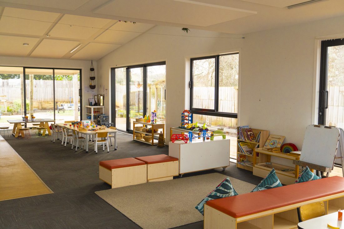 Tables and chairs arranged for group activities